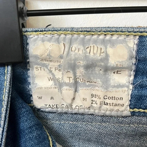 Dondup sz 26 Low Rise Bootcut Made in Italy Med Wash 2000s Yellow Detail Euro - Picture 8 of 12